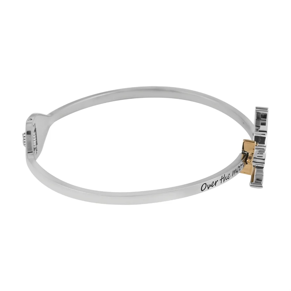 STAINLESS STEEL MOON AND 14K PLATED STAR HALLMARK BANGLE BRACELET - Picture 2 of 4